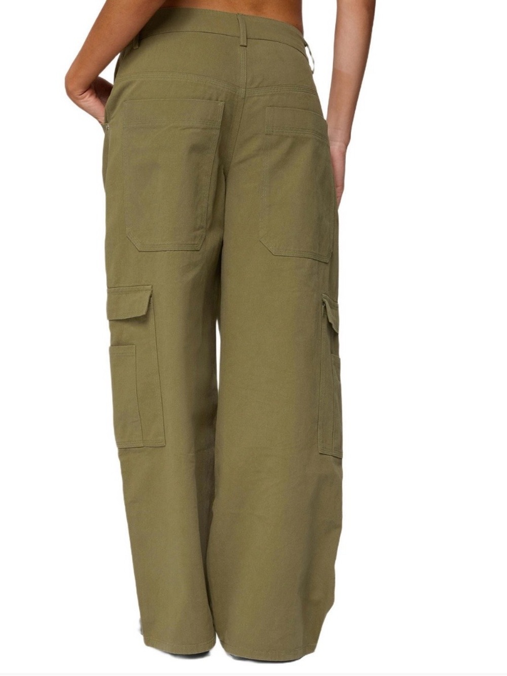 Edikted Olive Green High-Rise Wide Leg Pants with Pink Tag